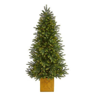 6ft. Fir Artificial Christmas Tree in Decorative Planter with 350 Clear Warm LED Lights & 504 Branches – Festive X-Mas Accent