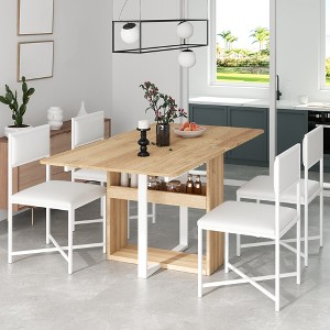 63" Extendable Dining Table Set, Kitchen Table Set with Storage Rack & 4 Upholstered Chair,  Breakfast Table for Living Room Small Space - 1 of 4