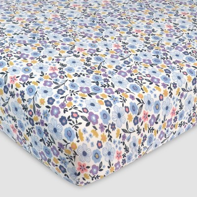 Honest Baby Organic Cotton Fitted Crib Sheet - Meadow Floral Purple