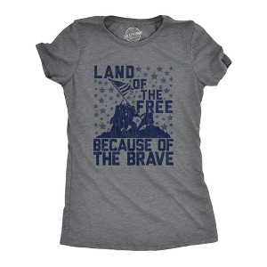 Womens Land Of The Free Because Of The Brave Tshirt Patriotic Memorial Day 4th Of July Tee - Crazy Dog Women's T Shirt - 1 of 4