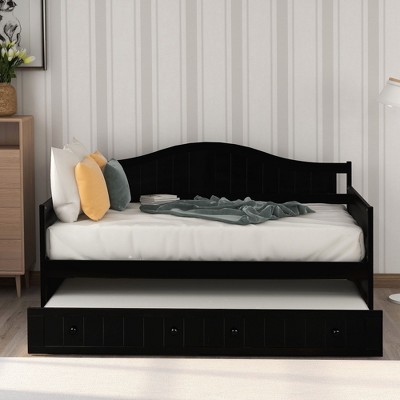 NicBex Twin Size Daybed Modern Wooden Bed Frame with Trundle and Guardrails for Bedroom, Living Room, No Box Spring Required, Space Saving