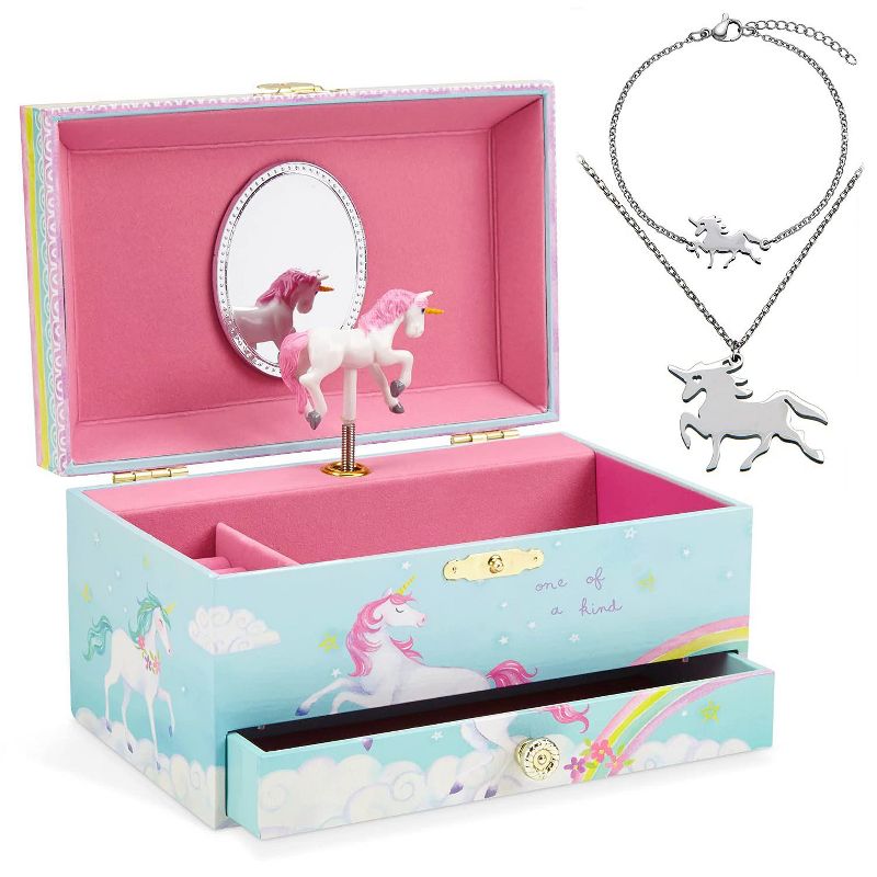 Jewelkeeper Unicorn Music Box & Little Girls Jewelry Set, Rainbow Unicorn, 1 of 11