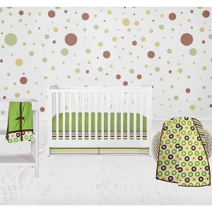 Bacati - Mod Dots Stripes Green Yellow Beige Brown 4 pc Crib Bedding Set with Diaper Caddy - 1 of 4