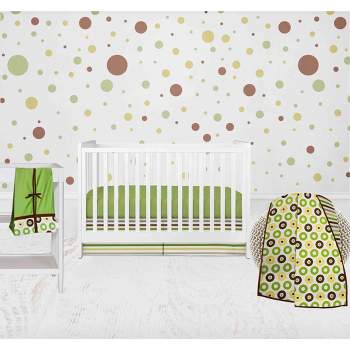 Bacati - Mod Dots Stripes Green Yellow Beige Brown 4 pc Crib Bedding Set with Diaper Caddy