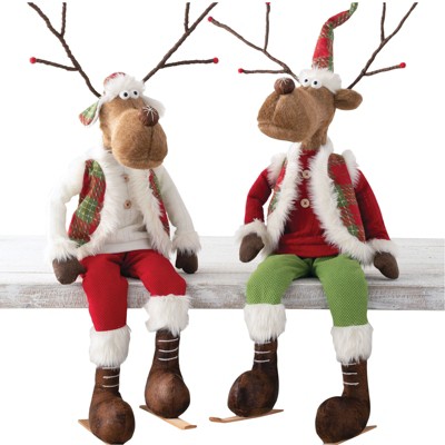 Sullivans Set of 2 Sitting Reindeer 35"H & 36"H Red