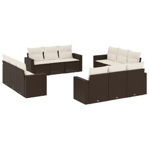 vidaXL 12 Piece Patio Sofa Set with Cushions Brown and Cream Poly Rattan - Without Table - 1 of 4
