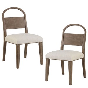 Wood Arch Back Chair Set of 2, Toffee Finish with White Sand Upholstered Seat, Oak Veneers, Transitional Dining Chairs - 1 of 4