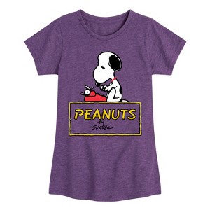 Girls' - Peanuts - Snoopy Typing Fitted Short Sleeve Graphic T-Shirt - 1 of 4