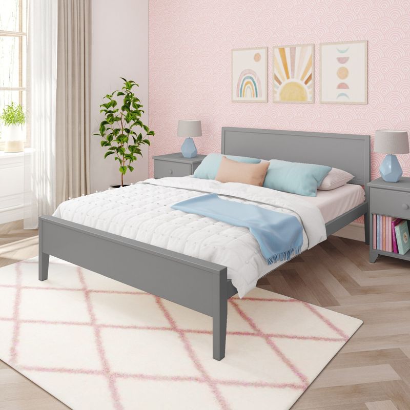 Max & Lily Kids Queen Bed, Solid Wood Bed Frame with Panel Headboard, Wood Slat Support, No Box Spring Needed, 2 of 6