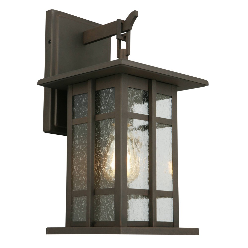 16" Arlington Creek Outdoor Wall Lantern, Seedy Glass, Matte Bronze - EGLO: ETL Listed, Steel Body