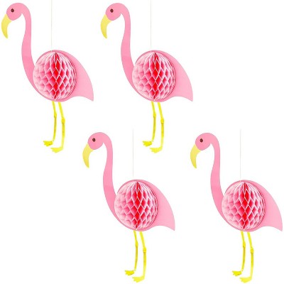 Sparkle and Bash 4-Pack Tropical Flamingo Party Decorations, Pink Honeycomb Hanging Decor for Hawaiian Luau Theme Bridal Shower, Party Supplies, 20"