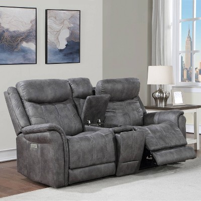 Gray Faux Suede Power Reclining Loveseat with Storage