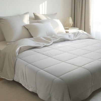 Continental Bedding 6 Piece Bamboo Bedding Protection Set Light Gray Includes Duvet, Duvet Protector, Fitted Sheet, Mattress Pad, 2 Pillow Protectors