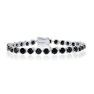 Bella Silver Sterling Silver Four-Prong 5mm Round Gem Bracelet - Black Spinel - Black - 7.5 Inch - 1 of 2