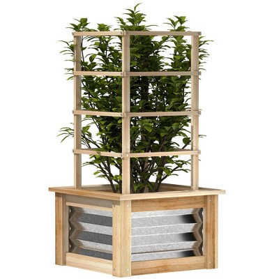 Outsunny Wooden Garden Planter with Trellis, Freestanding Garden Box for Garden, Patio, Balcony
