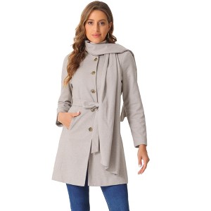 Allegra K Women's Winter Button Down Casual Outwear Scarf Coat with Belt - 1 of 4