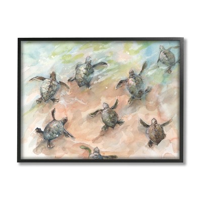 Stupell Industries Baby Sea Turtles Swimming Shore Framed Giclee Art