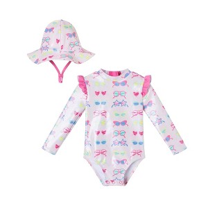 Andy & Evan  Infant  Sunglasses Print Ruffle Back Rashguard w/Hat - 1 of 4