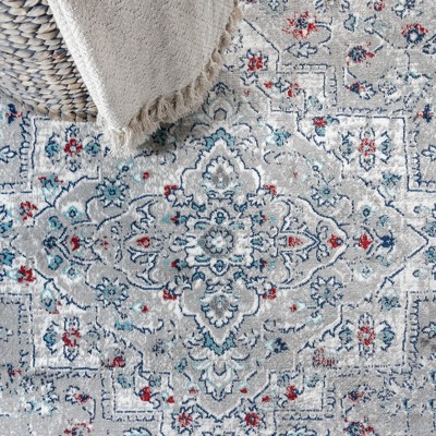 Reversible Gray Medallion 3x5 Synthetic Easy-Care Area Rug