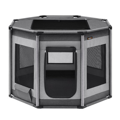 Feandrea Dog Playpen, Oxford Fabric Dog Fence, Octagon Dog Crate, XL, 44.1 x 44.1 x 30 Inches, Dove Gray and Slate Gray