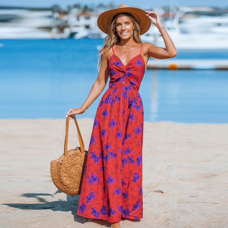 Women's Floral Print Knotted V-Neck Maxi Dress - Cupshe, 4 of 6