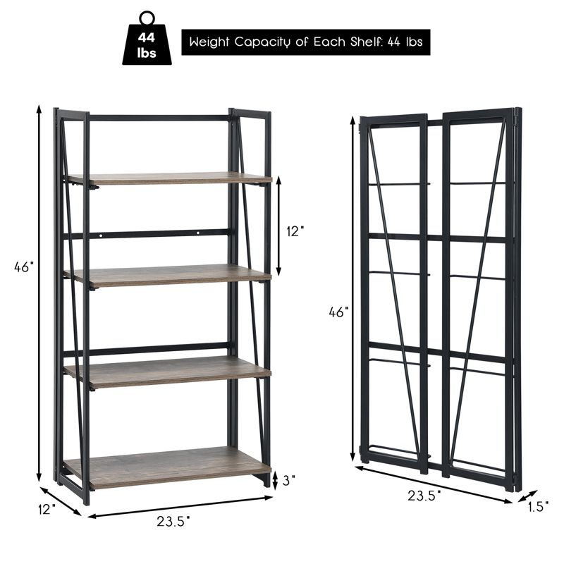 Tangkula 4 Tiers Folding Bookshelf Home Office Industrial Bookcase Standing Shelving Unit for Decorations & Storage, 3 of 6