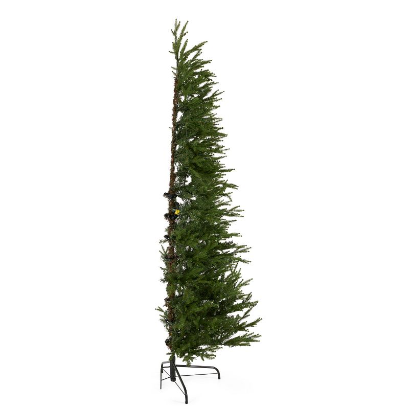 National Tree Company Feel Real Montgomery 7-Foot Clear Prelit Flat Back Half Christmas Tree with 350 White Lights & Metal Base, Hinged Easy Assembly, 3 of 7