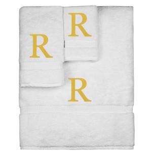 BC BARE COTTON Monogrammed Towel Set, Personalized Gift, Set of 3 - White - Gold Block - 1 of 1