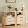 Rattan Nightstand Set of 2, Modern Bedside Table with 2 Drawers & Open Shelf, Wooden Sofa Side Table for Living Room Bedroom Office - 3 of 4