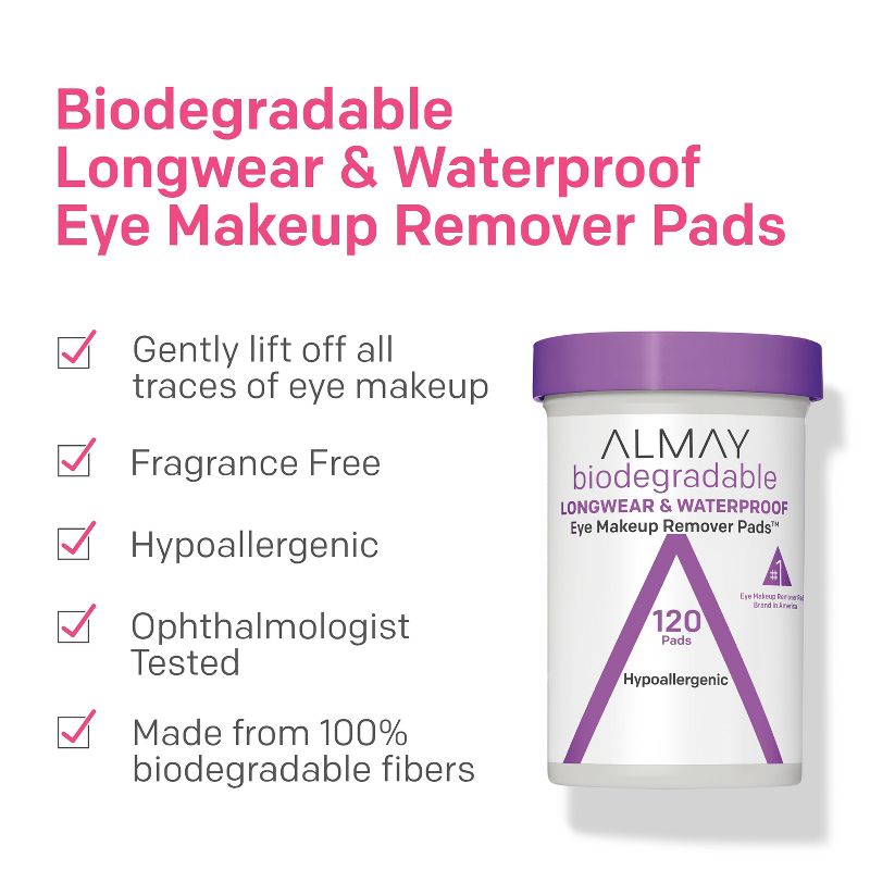 Almay Biodegradable Longwear & Waterproof Eye Makeup Remover Pads, 3 of 11
