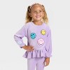 Toddler Girls' 2pc SmileyWorld Rib-Knit Velour Top and Pants Set - Purple - 3 of 4