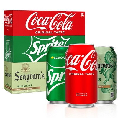 Coca-Cola Soda Soft Drink Party Pack (12 Each; Coke, Sprite, Ginger Ale) - 12 Fl Oz Can (Pack of 36)