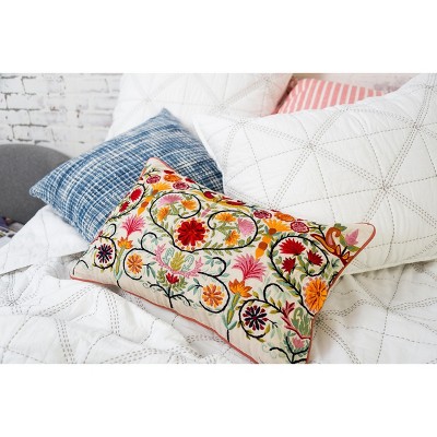 White Cotton Queen Reversible Quilt with Geometric Stitching