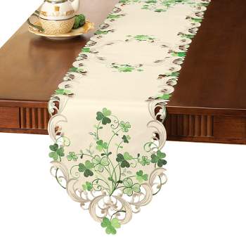 Collections Etc Embroidered Irish Shamrocks Table Linens on Cream Background - Perfect for St. Patrick's Day