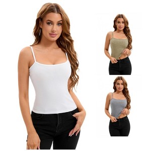 INSPIRE CHIC 3 Packs Women's Ribbed Basic Undershirts Unadjustable Spaghetti Strap Camisole Tank Top - 1 of 3