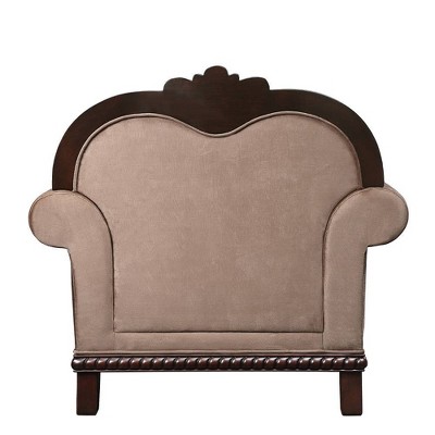 Beige Floral Upholstered Barrel Accent Chair with Wood Frame