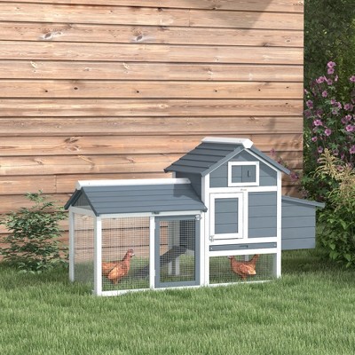 White and Gray Wooden Outdoor Chicken Coop with Nesting Box