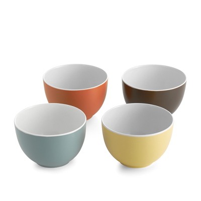 Set of 4 Assorted Color Ceramic Bowls for Cereal, Salad, Soup