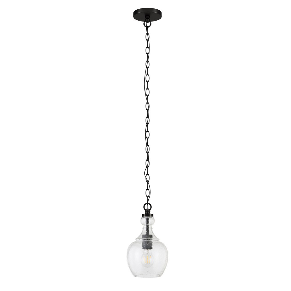 Photos - Chandelier / Lamp Hudson and Canal 7" Wide Pendant with Glass Shade Blackened Bronze: UL Listed, Mid-Century Modern Ceiling Fixture