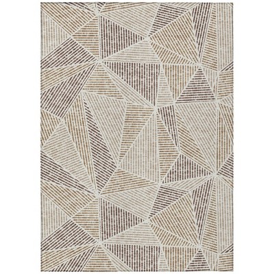 Brown Taupe And Beige Geometric Washable Indoor Outdoor Area Rug