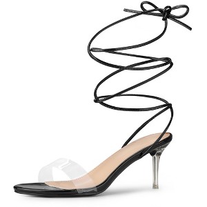 Allegra K Women's Open Toe Clear Strap Lace Up Clear Stiletto Heel Sandals - 1 of 4