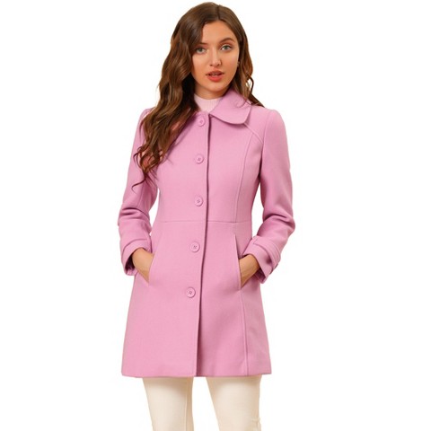 Женские куртки Allegra K Women's Peter Pan Collar Single Breasted Outwear Winter Buttoned Long Coat Charm pink X-Small