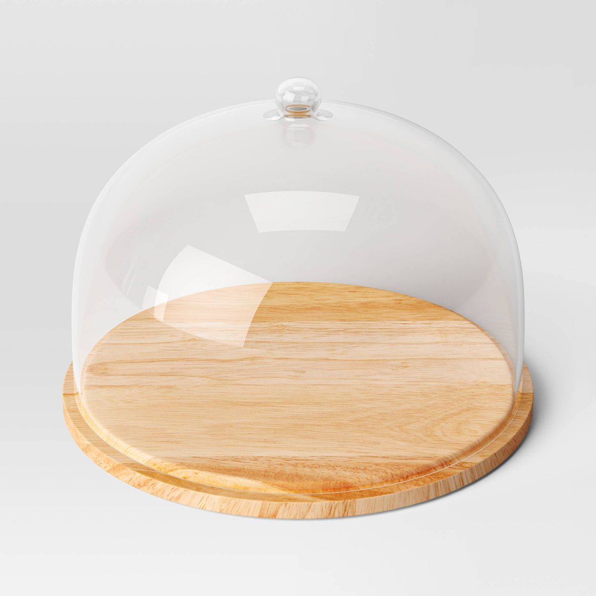 Wood Serving Board with Glass Cloche - Threshold™: Round Dessert Stand, Traditional Style, Natural Wood, Clear Glass Lid