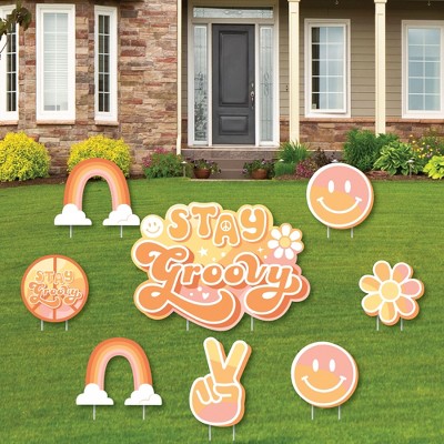 Big Dot of Happiness Stay Groovy - Yard Sign and Outdoor Lawn Decorations - Boho Hippie Party Yard Signs - Set of 8