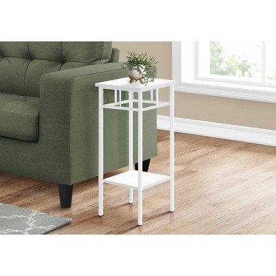 Elegant 28" White Square Metal & Wood 2-Tier Accent Table