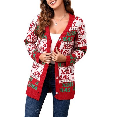 Whizmax Women's Ugly Christmas Sweater Open Front Caidigans Knitted Long Sleeve Sweaters Cardigan
