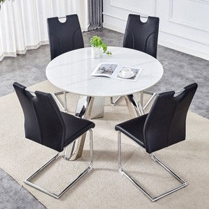 NicBex 5 PCS/7 PCS Dining Table Set,Round Dining Table with Sintered Stone Tabletop and 4/6 PU Chairs for Kitchen/Apartment - 1 of 4