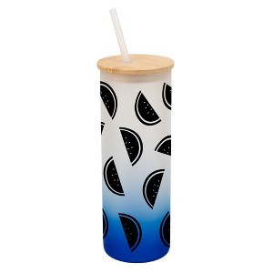 Elanze Designs Watermelon Fruit Happy Summer Vibes Wrap-Around Design 25 Ounce Frosted Gradient Glass On-The-Go Coffee Travel Skinny Tumbler Mug Cup, - 1 of 1