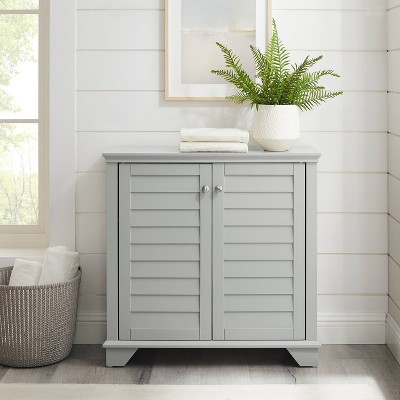 Gray Faux-Louvered Bathroom Storage Cabinet with Adjustable Shelves