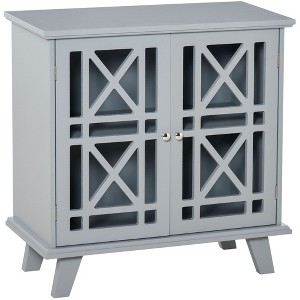 HOMCOM Wood Accent Sideboard Buffet Serveing Storage Cabinet with Fretwork Doors and Elevated Base, Gray - 1 of 4